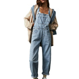 DERMEARNE Women Jumpsuits Denim Rompers Washing One Piece Solid Overalls Pockets Slim Fit Spliced Streetwear Button Playsuits 2024