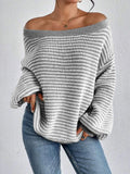 DERMEARNE Women Knit Sweaters 2025 Autumn New Female Casual Knitwear Loose Oversized Striped Lantern Sleeve Drop Shoulder Cozy Sweater