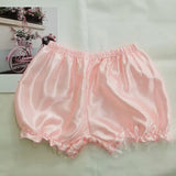 DERMEARNE Women Lace Short Panties Imitation Silk Ruffle Bloomers Anti Exposure Safety Pants Lolita Satin Knickers Shorts Dress Pettipant