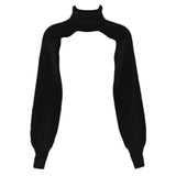 DERMEARNE Women Lantern Long Sleeve Sweater Sexy Hollow Out Turtleneck Solid Color Crop Top Ribbed Knit Loose Shrug Cover Up
