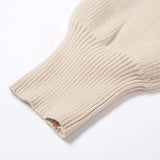 DERMEARNE Women Lantern Long Sleeve Sweater Sexy Hollow Out Turtleneck Solid Color Crop Top Ribbed Knit Loose Shrug Cover Up