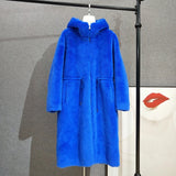 DERMEARNE Women Long Style Coat Real Wool Fur Hooded Version Female Jacket Thicker Warm Parka JT305