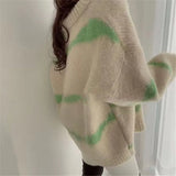 DERMEARNE Women Loose Striped Sweaters Korea Loose V-neck Long Sleeve Knitting Cardigan Jacket Outfits Blusa Feminina Tops Mujer 2025