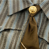 DERMEARNE Women Mori Girl Old Money Vintage Preppy Style Striped Shirts With Tie Long Sleeve Loose Casual Blouses Crop Top Korean Fashion