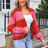 DERMEARNE Women Open Front Knit Cardigan Long Sleeve Solid Color Block Striped Sweater Pockets Long Outerwear Femal Office Streetwear