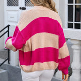DERMEARNE Women Open Front Knit Cardigan Long Sleeve Solid Color Block Striped Sweater Pockets Long Outerwear Femal Office Streetwear