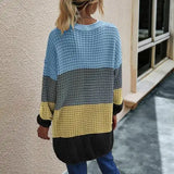 DERMEARNE Women Open Front Knit Cardigan long Sleeve Solid Color Block Striped Sweater Pockets Long Outerwear Femal office streetwear