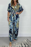 DERMEARNE Women Rompers V Neck Jumpsuits Ankle Length Wide Leg Pants Printing Pullover One Piece Spliced Loose Casual Pockets 2024