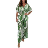 DERMEARNE Women Rompers V Neck Jumpsuits Ankle Length Wide Leg Pants Printing Pullover One Piece Spliced Loose Casual Pockets 2024