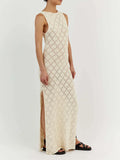 DERMEARNE Women Sexy Knitted Maxi Dress Sleeveless Tank Crochet See Through Bodycon Side Split Dress Swimsuit Sexy Coverup Dress Beachwear