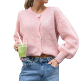 DERMEARNE Women Solid Knitted Single Breasted Cardigan O-neck Long Sleeve Loose Soft Sweater 2025 Autumn Lady Knitwear ﻿