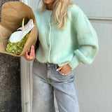 DERMEARNE Women Solid Knitted Single Breasted Cardigan O-neck Long Sleeve Loose Soft Sweater 2025 Autumn Lady Knitwear ﻿