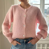 DERMEARNE Women Solid Knitted Single Breasted Cardigan O-neck Long Sleeve Loose Soft Sweater 2025 Autumn Lady Knitwear ﻿