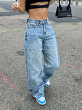 Dermearne Women Straight Wide Leg Baggy Jeans High Waisted Relaxed Fit Denim Pants Trendy Y2K Streetwear with Pockets