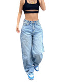 Dermearne Women Straight Wide Leg Baggy Jeans High Waisted Relaxed Fit Denim Pants Trendy Y2K Streetwear with Pockets