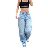Dermearne Women Straight Wide Leg Baggy Jeans High Waisted Relaxed Fit Denim Pants Trendy Y2K Streetwear with Pockets