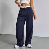 DERMEARNE Women Stripes Printed Full Length Pants Trousers High Waist Fashion Casual Y2K Pants Loose Wide Leg