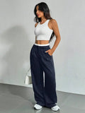 DERMEARNE Women Stripes Printed Full Length Pants Trousers High Waist Fashion Casual Y2K Pants Loose Wide Leg