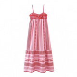 DERMEARNE Women Summer Sleeveless Flowy Dress Casual Geometric Print Crochet Tassels A-Line Party Dress