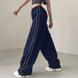 DERMEARNE Women Summer Y2K Loose Cargo Pants Elastic Waist Baggy Wide Leg Straight Trousers Jogger Overalls Sweatpants Streetwear