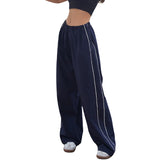 DERMEARNE Women Summer Y2K Loose Cargo Pants Elastic Waist Baggy Wide Leg Straight Trousers Jogger Overalls Sweatpants Streetwear