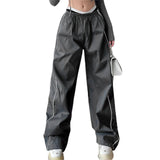 DERMEARNE Women Summer Y2K Loose Cargo Pants Elastic Waist Baggy Wide Leg Straight Trousers Jogger Overalls Sweatpants Streetwear