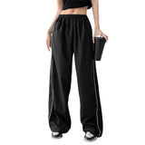 DERMEARNE Women Summer Y2K Loose Cargo Pants Elastic Waist Baggy Wide Leg Straight Trousers Jogger Overalls Sweatpants Streetwear