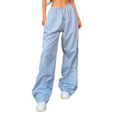 DERMEARNE Women Summer Y2K Loose Cargo Pants Elastic Waist Baggy Wide Leg Straight Trousers Jogger Overalls Sweatpants Streetwear