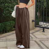 DERMEARNE Women Summer Y2K Loose Cargo Pants Elastic Waist Baggy Wide Leg Straight Trousers Jogger Overalls Sweatpants Streetwear