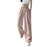 DERMEARNE Women Summer Y2K Loose Cargo Pants Elastic Waist Baggy Wide Leg Straight Trousers Jogger Overalls Sweatpants Streetwear