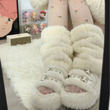 DERMEARNE Women Thickened Imitation Mink Fur Plush Leg Warmers Boots Cover Warm Leggings Boots Mid Length Socks Harajuku Party Accessories