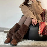 DERMEARNE Women Thickened Imitation Mink Fur Plush Leg Warmers Boots Cover Warm Leggings Boots Mid Length Socks Harajuku Party Accessories