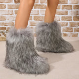 DERMEARNE Women Winter Fluffy Faux Fur Mid-Calf Snow Boots Y2K Fashion Warm Snow Boots Girl's Luxury Footwear Furry Boots Outdoor