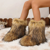 DERMEARNE Women Winter Fluffy Faux Fur Mid-Calf Snow Boots Y2K Fashion Warm Snow Boots Girl's Luxury Footwear Furry Boots Outdoor