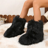 DERMEARNE Women Winter Fluffy Faux Fur Mid-Calf Snow Boots Y2K Fashion Warm Snow Boots Girl's Luxury Footwear Furry Boots Outdoor