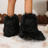 DERMEARNE Women Winter Fluffy Faux Fur Mid-Calf Snow Boots Y2K Fashion Warm Snow Boots Girl's Luxury Footwear Furry Boots Outdoor