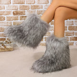 DERMEARNE Women Winter Fluffy Faux Fur Mid-Calf Snow Boots Y2K Fashion Warm Snow Boots Girl's Luxury Footwear Furry Boots Outdoor