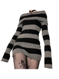 DERMEARNE Women Y2K Knit Mini Dress Striped Long Sleeve Off Shoulder Bodycon Short Sweater Dress Trendy Night Club Streetwear