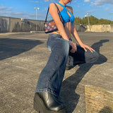 Dermearne Women Y2K Low Waist Jeans Loose Denim Pants Straight Leg Micro Flare Baggy Trouser Casual Gothic Bottom Punk Aesthetic