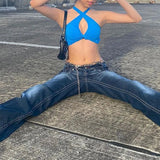 Dermearne Women Y2K Low Waist Jeans Loose Denim Pants Straight Leg Micro Flare Baggy Trouser Casual Gothic Bottom Punk Aesthetic