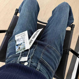 DERMEARNE Women's Autumn New Fashion Retro Micro-flared Jeans, Solid Color High-waisted Straight Wide Leg Pants, Loose Floor-length Jeans