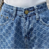 DERMEARNE Women's Blue Denim Shorts 2025 Summer Fashion Korean Casual Wide-leg Shorts Ins Loose Printed Embroidery Denim A-line Shorts Y2K