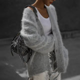 DERMEARNE Women's Cardigans Korean Fashion V-neck Sweater Coat Long Sleeve Oversized Sweater Female Buttons Solid Knitted Jacket Women