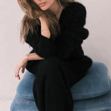 DERMEARNE Women's Cardigans Korean Fashion V-neck Sweater Coat Long Sleeve Oversized Sweater Female Buttons Solid Knitted Jacket Women