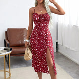DERMEARNE Women's Clothing Summer 2025 Trend Floral Dress, Flower Print Spaghetti Strap Sleeveless  with High Slit for Ladies