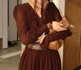 DERMEARNE Women's Evening Dress 2025 Autumn winter Latest V-neck Fashion Waist Cover Slim fit Split Maxi Dress High Waist Long Skirt