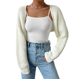 DERMEARNE Women's Fashion Open Front Crochet Cardigan Casual Long Sleeve Solid Color Sweater Ribbed Knit Shrug Sweater Bolero Tops