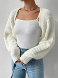 DERMEARNE Women's Fashion Open Front Crochet Cardigan Casual Long Sleeve Solid Color Sweater Ribbed Knit Shrug Sweater Bolero Tops