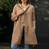 DERMEARNE Women's Hooded Coat Casual Lapel Cardigan Single Breast Long Sleeve Open Front Soft Knitted Sweater Coat with Pockets