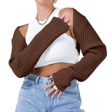 DERMEARNE Women's Knitted Ultra Short Sweater Cardigan Solid Color Long Sleeve Loose Crop Top Knitwear Jacket Coat E-Girls Streetwear